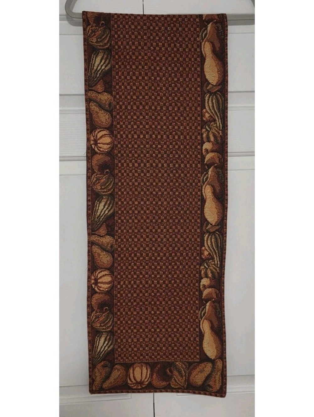 Tapestry Style Woven Red Orange Pumpkin Fall Halloween Vintage Table Runner